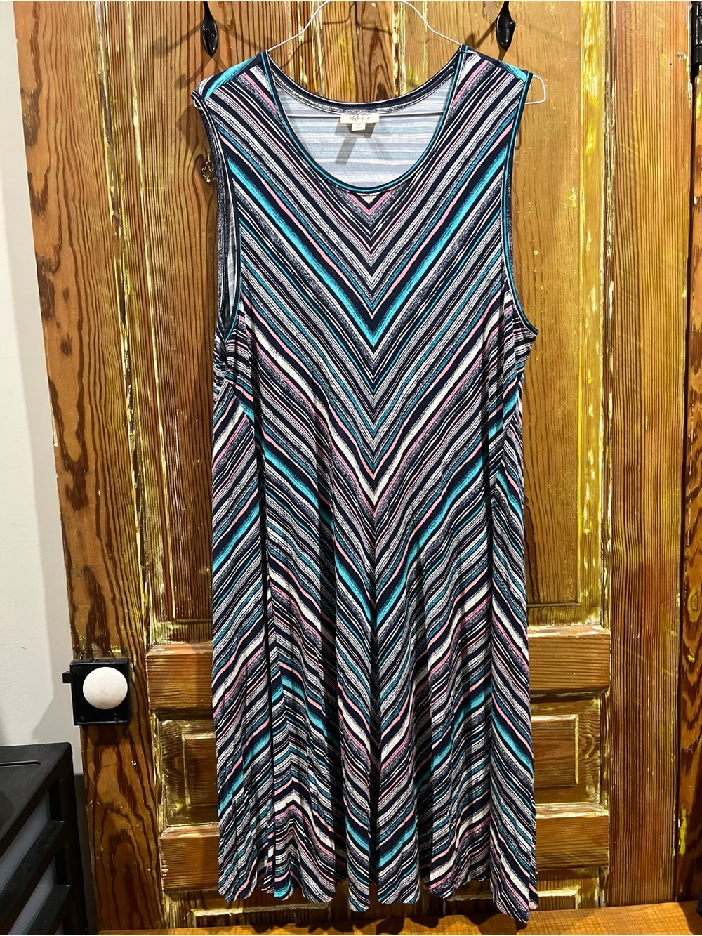 Style & Co. Sleeveless Chevron Midi Dress in Teal, Pink & Navy
